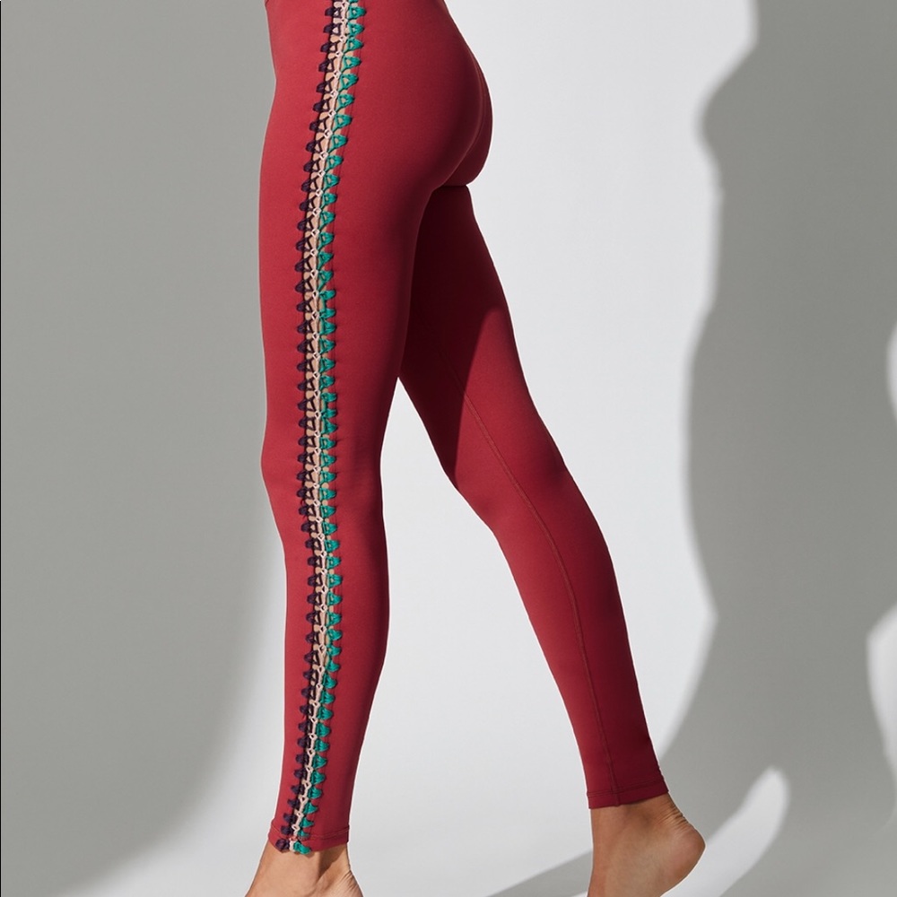 Carbon 38 Crochet Seamed Leggings in Red